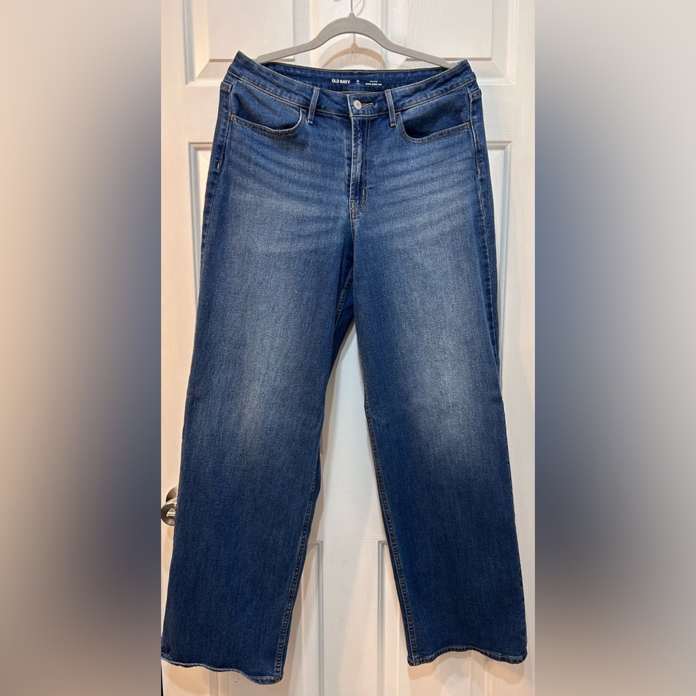 Old Navy Wow High Rise Wide Leg Jeans‎ Women Sz 12 Tall Festive Grunge